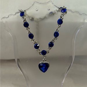 NEW Fashion Silverly Faux Sapphire Heart Dangle Chain Style Adjustable Bracelet